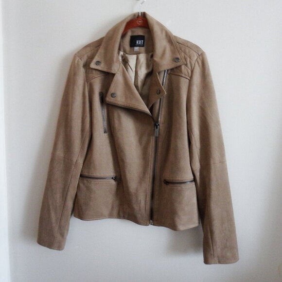 Kut From The Kloth Tan Faux Suede Moto Jacket L - Picture 3 of 6